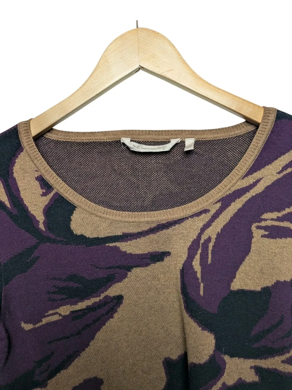 Soft Surroundings Brown, Purple & Black Abstract-Print Long Sleeve Sweater Top